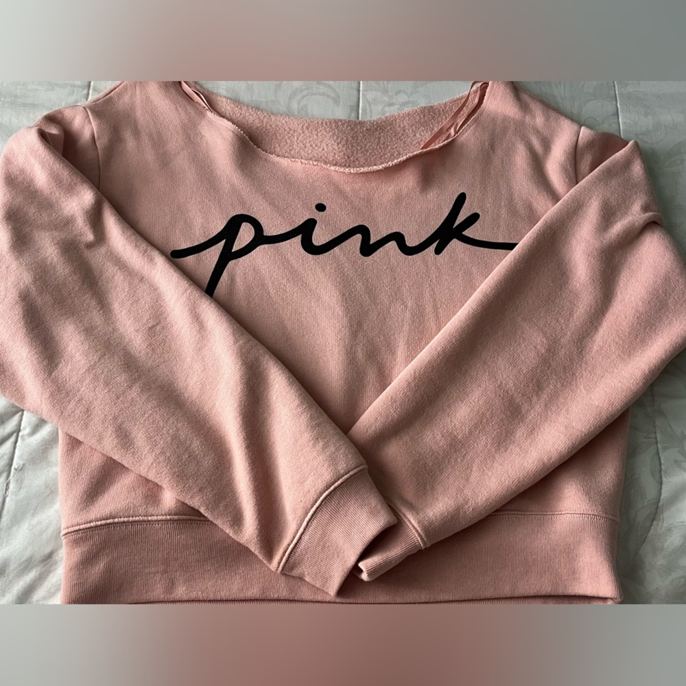 PINK Victoria's Secret Light Pink Off The Shoulder Sweater
